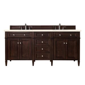 James Martin 650-V72-BNM-3EMR Brittany 72 Inch Burnished Mahogany Double Vanity with 3 CM Eternal Marfil Quartz Top