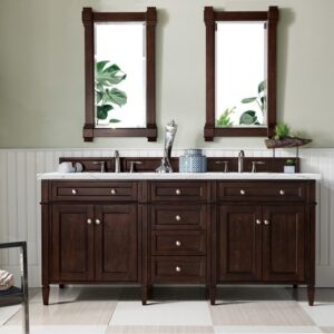 James Martin 650-V72-BNM-3ENC Brittany 72 Inch Double Vanity Cabinet with Ethereal Noctis Quartz Top - Burnished Mahogany