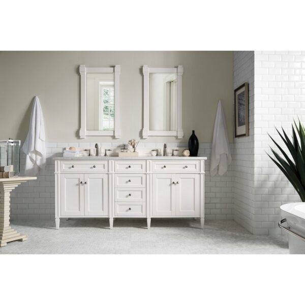 James Martin 650-V72-BW-3AF Brittany 72 Inch Bright White Double Vanity with 3 cm Arctic Fall Solid Surface Top