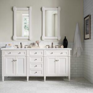 James Martin 650-V72-BW-3ENC Brittany 72 Inch Double Vanity Cabinet with Ethereal Noctis Quartz Top - Bright White