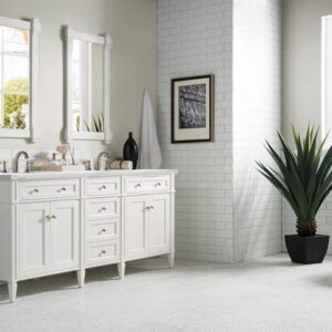 James Martin 650-V72-BW-3ENC Brittany 72 Inch Double Vanity Cabinet with Ethereal Noctis Quartz Top - Bright White