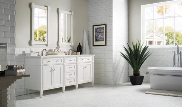 James Martin 650-V72-BW-3ENC Brittany 72 Inch Double Vanity Cabinet with Ethereal Noctis Quartz Top - Bright White