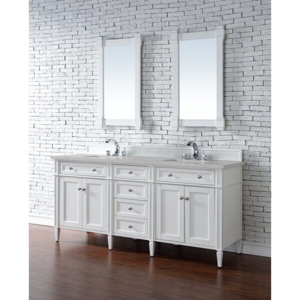 James Martin 650-V72-BW-3ESR Brittany 72 Inch Bright White Double Vanity with 3 CM Eternal Serena Quartz Top