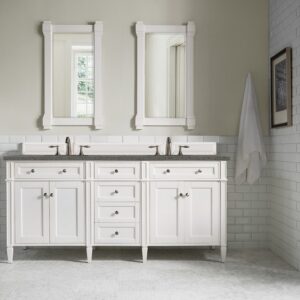 James Martin 650-V72-BW-3GEX Brittany 72 Inch Bright White Double Vanity with 3 cm Grey Expo Quartz Top with Sink