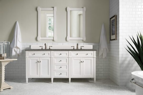 James Martin 650-V72-BW-3GEX Brittany 72 Inch Bright White Double Vanity with 3 cm Grey Expo Quartz Top with Sink