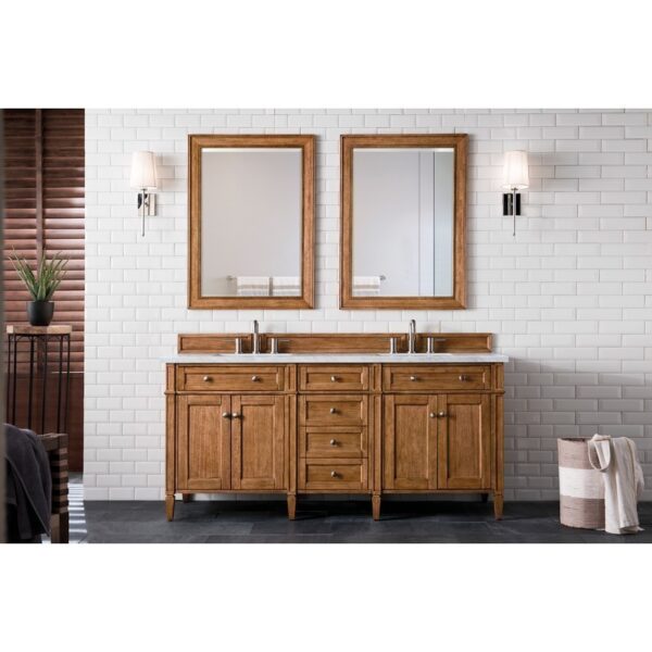 James Martin 650-V72-SBR-3AF Brittany 72 Inch Saddle Brown Double Vanity with 3 CM Arctic Fall Solid Surface Top