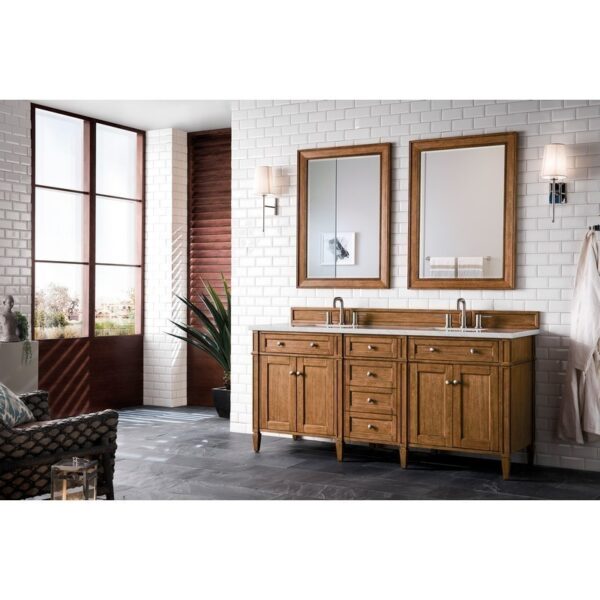 James Martin 650-V72-SBR-3AF Brittany 72 Inch Saddle Brown Double Vanity with 3 CM Arctic Fall Solid Surface Top