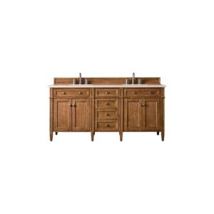 James Martin 650-V72-SBR-3EMR Brittany 72 Inch Saddle Brown Double Vanity with 3 CM Eternal Marfil Quartz Top