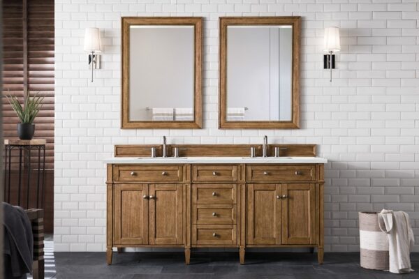 James Martin 650-V72-SBR-3ENC Brittany 72 Inch Double Vanity Cabinet with Ethereal Noctis Quartz Top - Saddle Brown