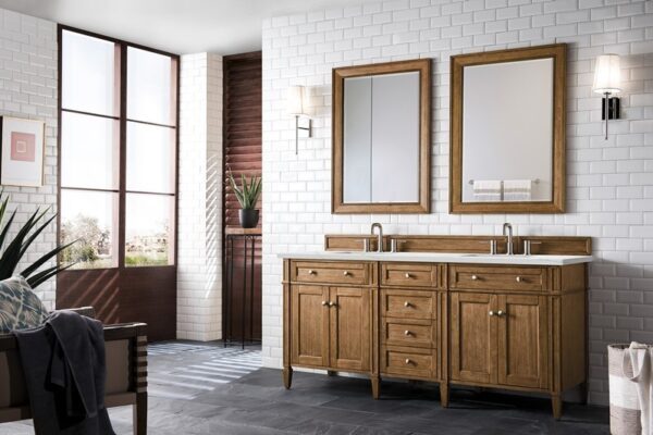 James Martin 650-V72-SBR-3ENC Brittany 72 Inch Double Vanity Cabinet with Ethereal Noctis Quartz Top - Saddle Brown