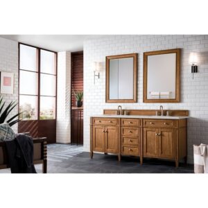 James Martin 650-V72-SBR-3ESR Brittany 72 Inch Saddle Brown Double Vanity with 3 CM Eternal Serena Quartz Top