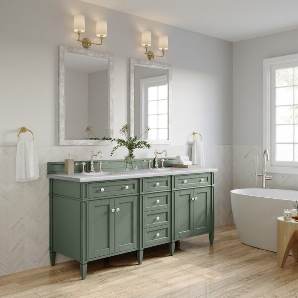 James Martin 650-V72-SC-3AF Brittany 72 Inch Smokey Celadon Double Sink Vanity with 3 cm Arctic Fall Top