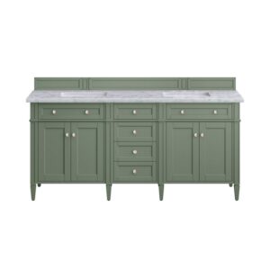 James Martin 650-V72-SC-3CAR Brittany 72 Inch Smokey Celadon Double Sink Vanity with 3 cm Carrara Marble Top