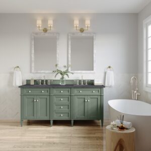 James Martin 650-V72-SC-3CSP Brittany 72 Inch Smokey Celadon Double Sink Vanity with 3 cm Charcoal Soapstone Top