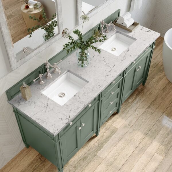 James Martin 650-V72-SC-3EJP Brittany 72 Inch Smokey Celadon Double Sink Vanity with 3 cm Eternal Jasmine Pearl Top