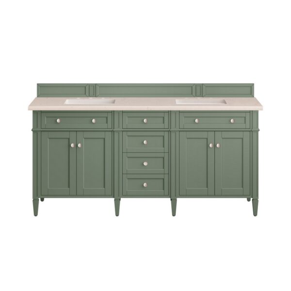 James Martin 650-V72-SC-3EMR Brittany 72 Inch Smokey Celadon Double Sink Vanity with 3 cm Eternal Marfil Top