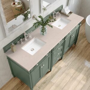 James Martin 650-V72-SC-3EMR Brittany 72 Inch Smokey Celadon Double Sink Vanity with 3 cm Eternal Marfil Top