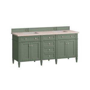 James Martin 650-V72-SC-3EMR Brittany 72 Inch Smokey Celadon Double Sink Vanity with 3 cm Eternal Marfil Top