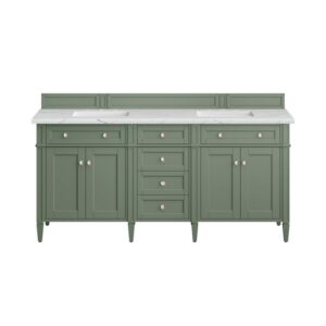 James Martin 650-V72-SC-3ENC Brittany 72 Inch Smokey Celadon Double Sink Vanity with 3 cm Ethereal Noctis Top