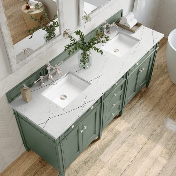 James Martin 650-V72-SC-3ENC Brittany 72 Inch Smokey Celadon Double Sink Vanity with 3 cm Ethereal Noctis Top