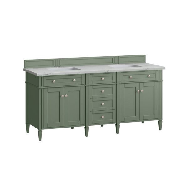 James Martin 650-V72-SC-3ENC Brittany 72 Inch Smokey Celadon Double Sink Vanity with 3 cm Ethereal Noctis Top