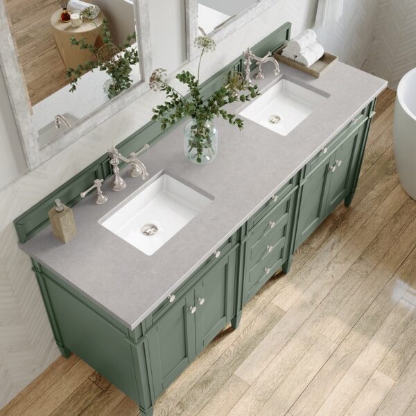 James Martin 650-V72-SC-3ESR Brittany 72 Inch Smokey Celadon Double Sink Vanity with 3 cm Eternal Serena Top