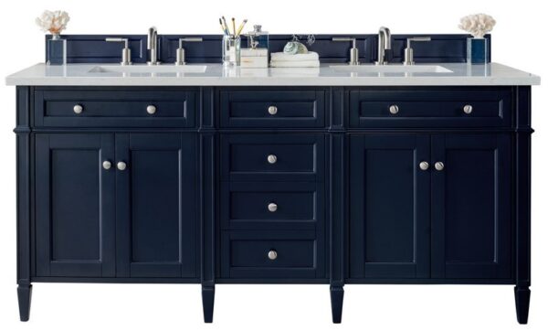 James Martin 650-V72-VBL-3CAR Brittany 72 Inch Victory Blue Double Vanity with 3 cm Carrara Marble Top