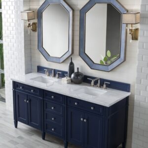 James Martin 650-V72-VBL-3CAR Brittany 72 Inch Victory Blue Double Vanity with 3 cm Carrara Marble Top