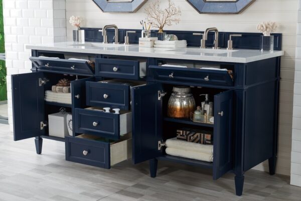 James Martin 650-V72-VBL-3EJP Brittany 72 Inch Victory Blue Double Vanity with 3 cm Eternal Jasmine Pearl Quartz Top with Sink