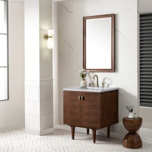 James Martin 670-V30-WLT-3AF Amberly 30 Inch Mid-Century Walnut Single Sink Vanity with 3 cm Arctic Fall Top