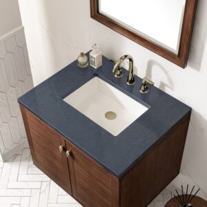 James Martin 670-V30-WLT-3CSP Amberly 30 Inch Mid-Century Walnut Single Sink Vanity with 3 cm Charcoal Soapstone Top