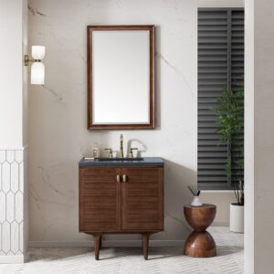 James Martin 670-V30-WLT-3CSP Amberly 30 Inch Mid-Century Walnut Single Sink Vanity with 3 cm Charcoal Soapstone Top