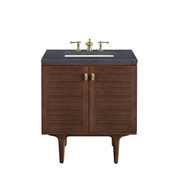 James Martin 670-V30-WLT-3CSP Amberly 30 Inch Mid-Century Walnut Single Sink Vanity with 3 cm Charcoal Soapstone Top