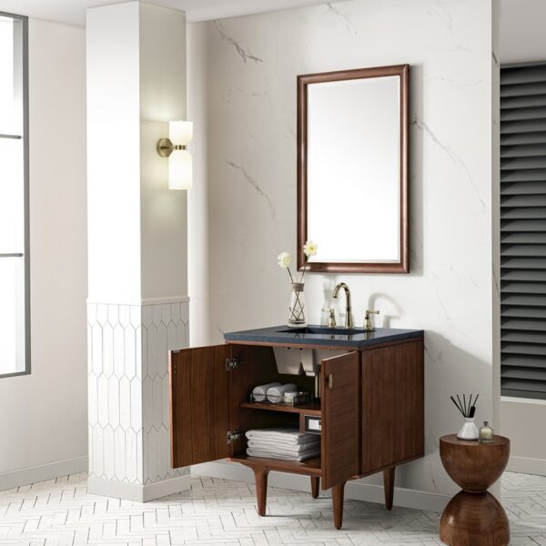 James Martin 670-V30-WLT-3CSP Amberly 30 Inch Mid-Century Walnut Single Sink Vanity with 3 cm Charcoal Soapstone Top