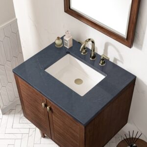 James Martin 670-V30-WLT-3CSP Amberly 30 Inch Mid-Century Walnut Single Sink Vanity with 3 cm Charcoal Soapstone Top