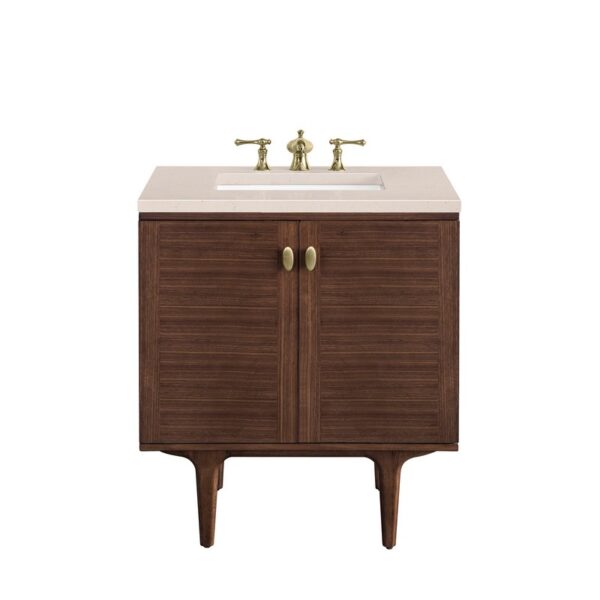 James Martin 670-V30-WLT-3EMR Amberly 30 Inch Mid-Century Walnut Single Sink Vanity with 3 cm Eternal Marfil Top