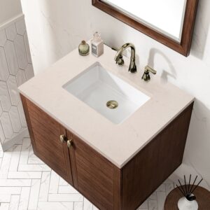 James Martin 670-V30-WLT-3EMR Amberly 30 Inch Mid-Century Walnut Single Sink Vanity with 3 cm Eternal Marfil Top