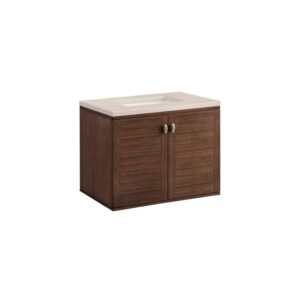 James Martin 670-V30-WLT-3EMR Amberly 30 Inch Mid-Century Walnut Single Sink Vanity with 3 cm Eternal Marfil Top