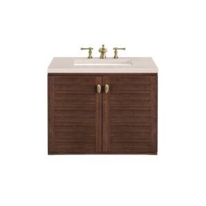 James Martin 670-V30-WLT-3EMR Amberly 30 Inch Mid-Century Walnut Single Sink Vanity with 3 cm Eternal Marfil Top