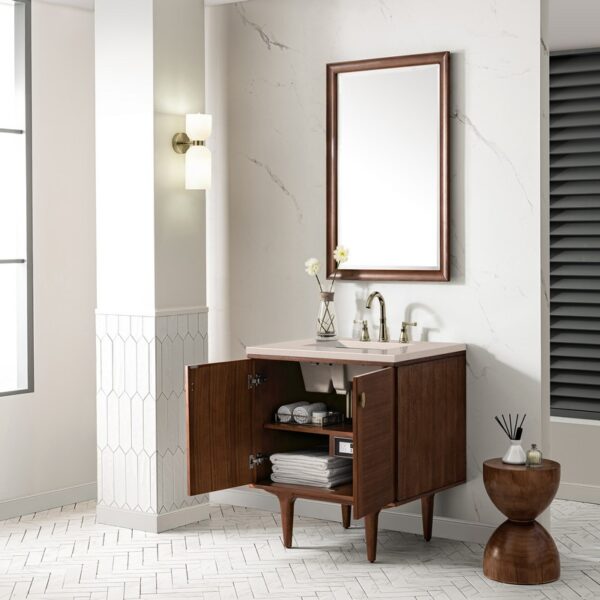 James Martin 670-V30-WLT-3EMR Amberly 30 Inch Mid-Century Walnut Single Sink Vanity with 3 cm Eternal Marfil Top