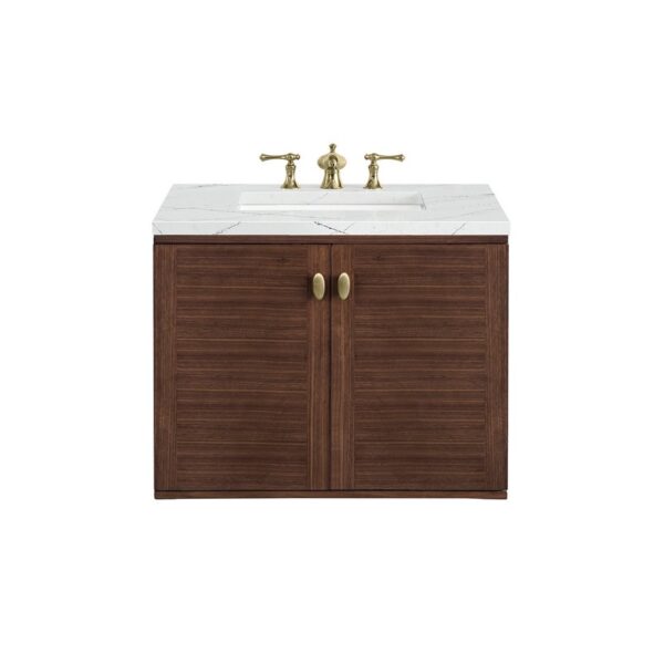 James Martin 670-V30-WLT-3ENC Amberly 30 Inch Mid-Century Walnut Single Sink Vanity with 3 cm Ethereal Noctis Top