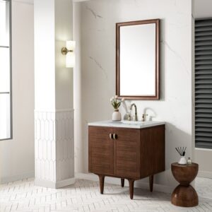 James Martin 670-V30-WLT-3ENC Amberly 30 Inch Mid-Century Walnut Single Sink Vanity with 3 cm Ethereal Noctis Top