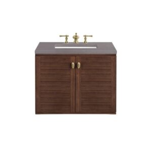 James Martin 670-V30-WLT-3GEX Amberly 30 Inch Mid-Century Walnut Single Sink Vanity with 3 cm Grey Expo Top