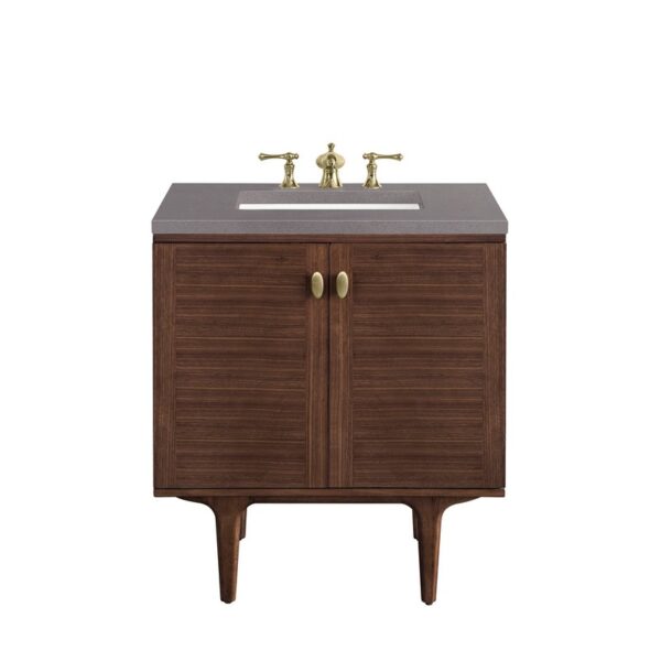 James Martin 670-V30-WLT-3GEX Amberly 30 Inch Mid-Century Walnut Single Sink Vanity with 3 cm Grey Expo Top