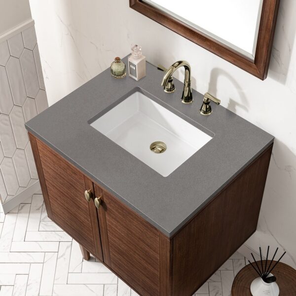 James Martin 670-V30-WLT-3GEX Amberly 30 Inch Mid-Century Walnut Single Sink Vanity with 3 cm Grey Expo Top