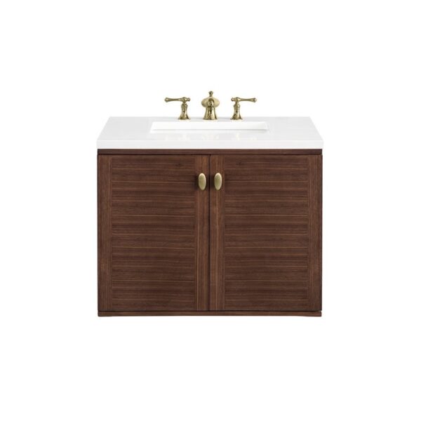 James Martin 670-V30-WLT-3WZ Amberly 30 Inch Single Vanity in Mid-Century Walnut with 3cm White Zeus Top