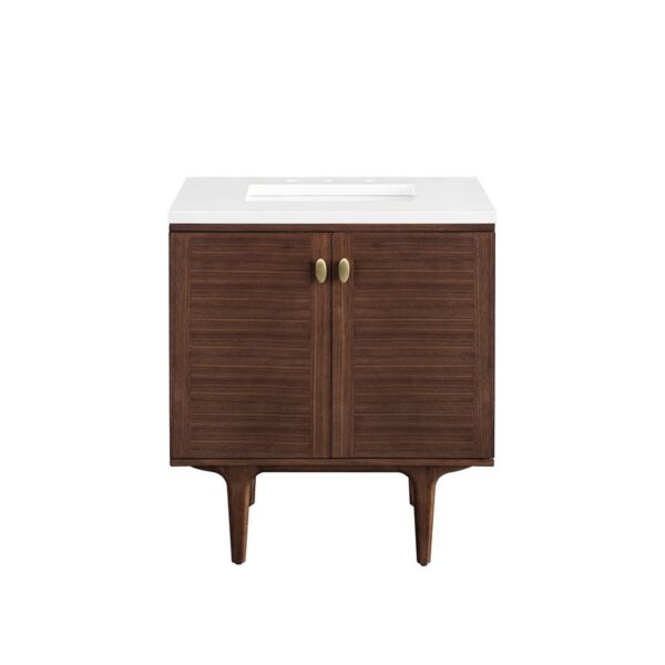 James Martin 670-V30-WLT-3WZ Amberly 30 Inch Single Vanity in Mid-Century Walnut with 3cm White Zeus Top