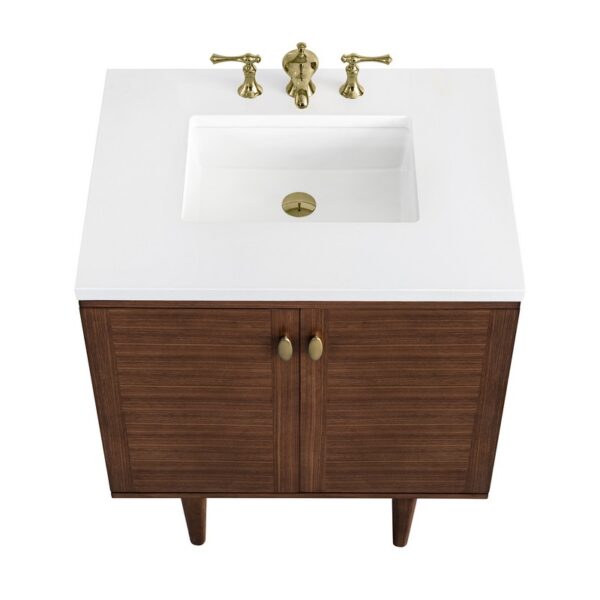 James Martin 670-V30-WLT-3WZ Amberly 30 Inch Single Vanity in Mid-Century Walnut with 3cm White Zeus Top