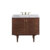 James Martin 670-V36-WLT-3CAR Amberly 36 Inch Mid-Century Walnut Single Sink Vanity with 3 cm Carrara Marble Top