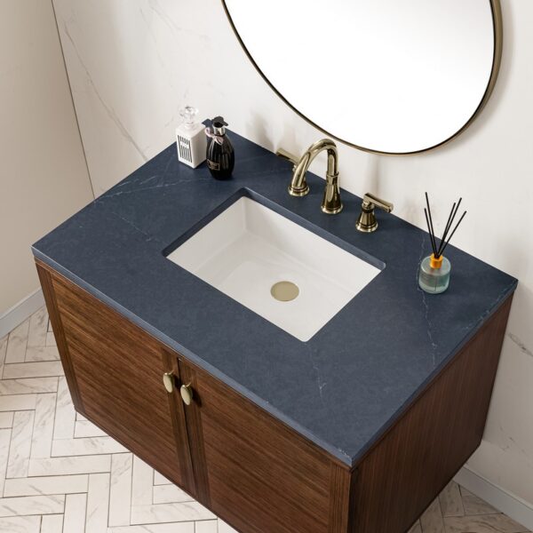 James Martin 670-V36-WLT-3CSP Amberly 36 Inch Mid-Century Walnut Single Sink Vanity with 3 cm Charcoal Soapstone Top